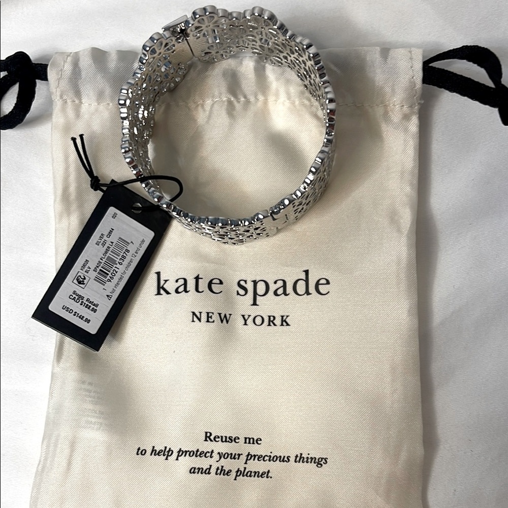 Kate Spade Silver Floral Cutout Bracelet 7” NWT - Picture 5 of 11